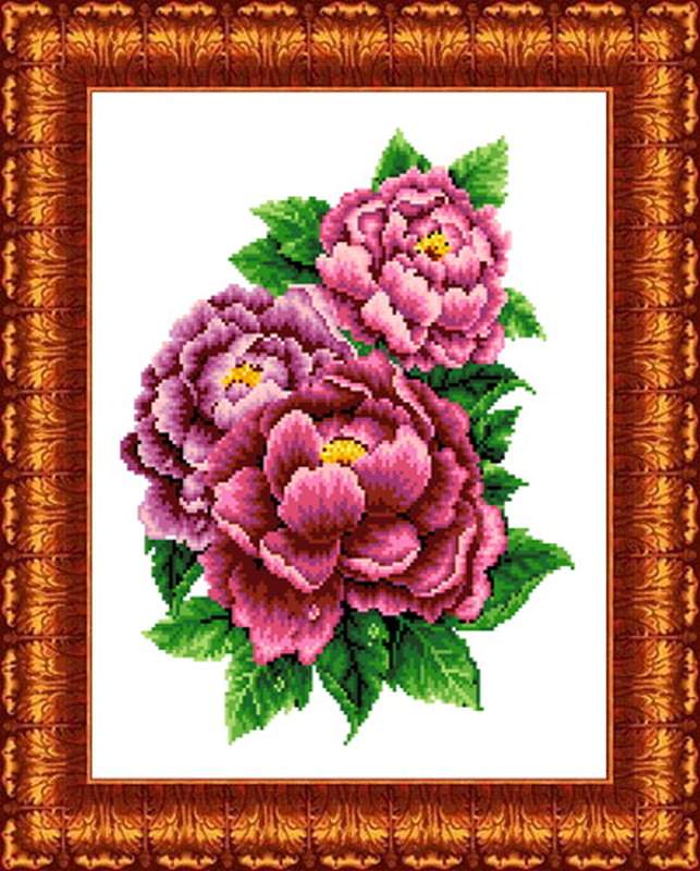 Розовые пионы - Основа на габардине для вышивки бисером и крестом